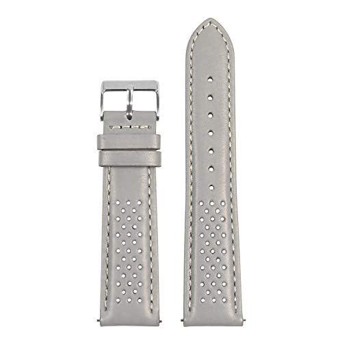 StrapsCo Perforated Leather Rally Quick Release Watch Band Strap - Grey & White - 22mm