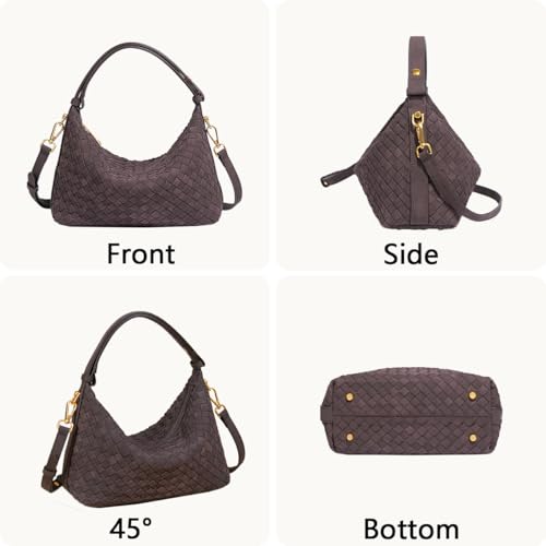 Suede Shoulder Bag for Women Retro Crescent Woven Hobo Purses Slouchy Crossbody Handbag with Adjustable Strap4