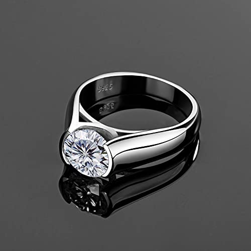Civetcat 2 Carat Moissanite Half Bezel Set Ring For Women Platinum Plated Silver D-E-F Color Vvs 8Mm Moissanite Diamond Solitaire Engagement Promise Band (7) #TOP1