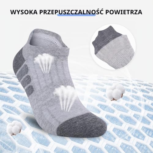 Stoeury Sneaker Skarpety Męskie Damskie, Oddychające i Wygodne Bawełniane Skarpety Sportowe ze Wsparciem Łuku, Idealny do Biegania, Treningu, Noszenia na co Dzień, 10 Paar, Szary, 39-42