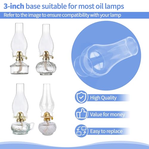 Hurricane Lamp & Oil Lamp Chimney Replacement Shade – Round Base Clear Glass, 3-Inch Diameter, Fits Most Kerosene Globes (1 Pack)