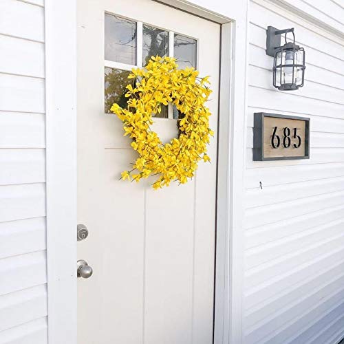 Yellow Forsythia Door Wreath Huashen 24 Inch Summer Front Door Wreath Blossom Cluster Flower Farmhouse Wreath On Grapevine For Christmas Celebration Front Door Wall Window Decoration Hanging #TOP3