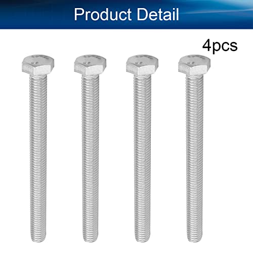 Image of Bettomshin 4Pcs M8 x 90mm Hex Bolts, 304 Stainless Steel 1.25mm Thread Pitch Fully Threaded Metric Hex Head Screw Bolts, Hexagon Screw Bolt, Hex Tap Bolts, Silver, A2-70 (Overall Size 95.3x13x13mm)
