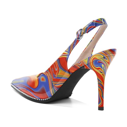 Image of SAMMITOP Women Slingback Heels Stilettos Closed Pointed Toe High Heel Silver Beaded Pumps Comfortable 3.5 Inch High Heels for Women Dressy Shoes