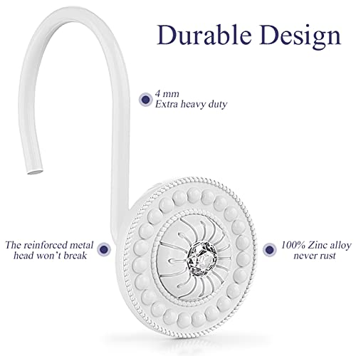 White Shower Curtain Hooks, Rust Proof Shower Curtain Rings For Bathroom, Metal Decorative Shower Curtain Hooks Hangers For Shower Curtain Rod And Liner, Shower Hooks For Shower Curtain Set Of 12 #TOP4