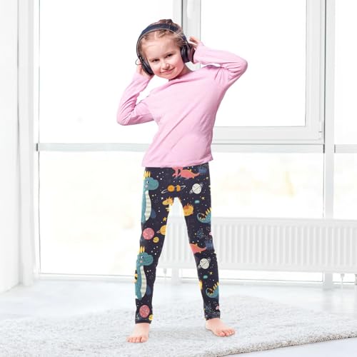 Wusikd Cute Dinosaur Girls' Leggings Toddler Doodles Space Kids Yoga Pants Dance Active Tights 4T4