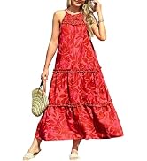 GRACE KARIN 2026 Women's Floral Halter Maxi Dress Boho Summer Beach Sundress with Tiered Ruffle S...