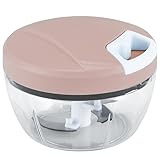 Kimbatex Picadora Manual con Cuerda, Trituradora de Alimentos con Cuchillas de Acero Inoxidable, Picador, Cortador y Mezclador de Alimentos, Disponible en 250ml, 500ml y 1000ml. (Rosa, 500ml)