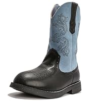 WUIWUIYU Kid's Girl's Boy's Fashion Retro Side Zipper Mid Calf Western Embroidery Cowboy Boots Cowgirl Riding Knight Boots Blue Size 1.5