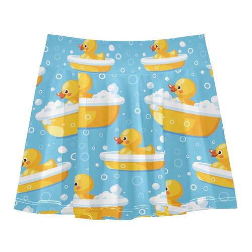 visesunny Girl's Golf Skirt Athletic Baby Yellow Duck Bathtub Tennis Skort Sport Activewear with Double Layer Pockets