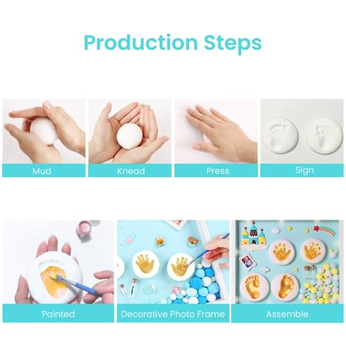 Image of PATPAT Deluxe Baby Hand & Footprint Clay Kit with 11x12.9 Frame, Non-Toxic White Clay, Colorful Decorations & Mini Memento Bottles - Ideal First Birthday & Baby Shower Gift for Girls & Boys | Captures Tiny Imprints, Easy Air Drying, Non-Toxic Clay, Colorful Accents, Simple Wall Display, Care Guidance Included
