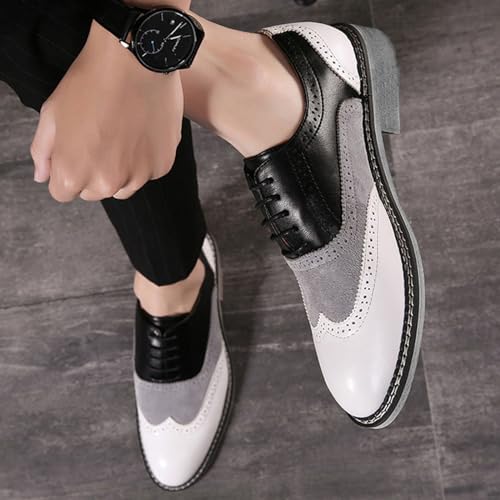 Men's Wingtip Two Tone Patchwork Brogue Oxfords Shoes: Fashion Classic Round-Toe Lace Up Low Top Leather Dress Shoes3