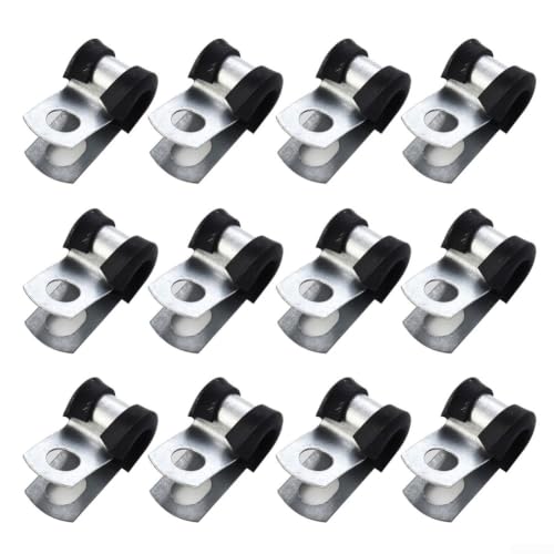 Image of Brake Line Clips 3/16 Inch Rubber Lined P-Clips for Car Truck – Zinc Plated Steel Hose Retainer Bracket Pack of 12