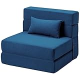Sofá-cama Suyols dobrável com travesseiros, poltrona conversível em sofá e colchão, com espuma viscoelástica para sala/dormitório/quarto/escritório/apartamento/mezanino, solteiro 28, azul-marinho