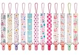12 Pack Pacifier Clips with Strap 25.5cm - Premium Polyester Baby Pacifier Holder Set, Multi-Design Clips for Girls Boys（Multi Color B）