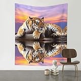 QAZWZML Tiger liegend auf Holz, 152,4 x 129,5 cm, gemusterter Wandteppich, dekorativer Wandbehang, kann als Wanddekoration, Picknickdecke oder Teppich verwendet werden.