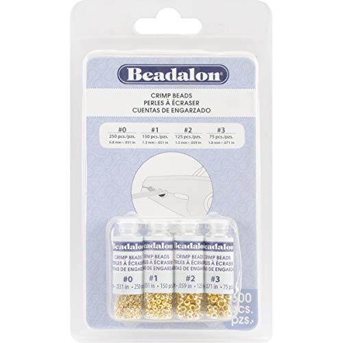 Beadalon Crimp Beads Variety Pack Sizes 0, 1, 2 & 3 600/Pkg-Gold-Plated