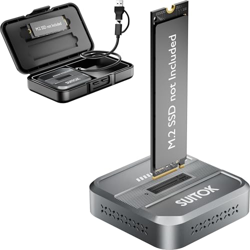 SUITOK M.2 NVMe SATA SSD Reader with Storage Box 10Gbps M2 to USB C Adapter for External PCIE & NGFF Drives Tool-Free Docking Station Supporting 22110 2280 2260 2242 2230 Data Transfer & Recovery