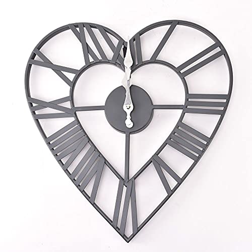 Hestia Heart Shaped Metal Wall Clock, Grey, 34cm x 36cm