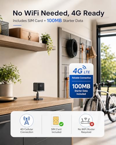 Mini 4G Wireless Security Camera, No WiFi 2K HD Indoor Surveillance Camera with Built-In SIM Card for Remote Viewing, PIR Motion Detection Auto Night Vision Real-Time Alerts, Portable Battery Camera — view 3