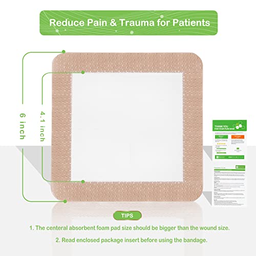 Silicone Adhesive Foam Dressing With Gentle Border 6 X 6 Inch For Bed Sore Leg Ulcer, 5 Pack, High Absorbency Waterproof Silicone Wound Bandage For Pressure Ulcer By Neuheils #TOP5