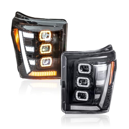 ROVEROLL Projector Led Headlights Assembly Compatible with Ford F250/350/F450 2011-2016 w/Led Turn Signal Led DRL Side Marker Plug & Play CREE LED Chips Passenger and Driver Side Elegant Style