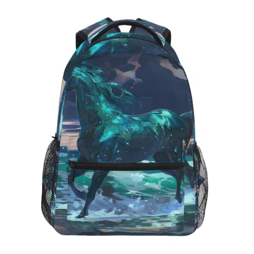 Sac à dos école imprimé cheval sombre élégant avec grand compartiment ordinateur portable