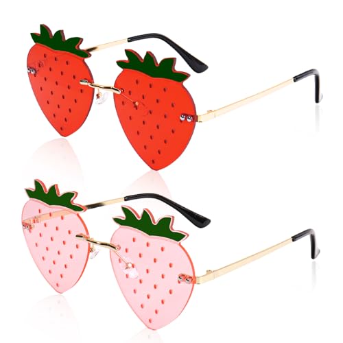 Rimless Strawberry Shape Sunglasses for Women Men Party Halloween Christmas Cosplay Glasses Prom Accessories