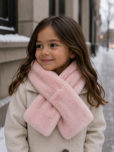 Image of surell Children's Faux Fur Pull-Through Scarf - Kid's Fuzzy Stylish Neckwear Scarves