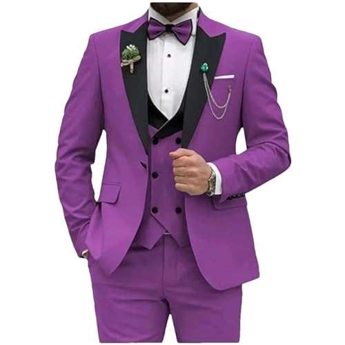 Costume violet ajusté 3 pièces ensemble veste gilet pantalon pour homme coupe slim XXL