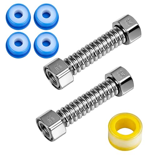 JAXICREY 2 Stück Flexschlauch Panzerschlauch 1/2 Zoll Anti-Burst Flexschlauch Anschlussschlauch Armatur G1/2\ x G1/2\ 10cm 304 Edelstahl Wellrohr Flexrohr für Flexibler Heizkörperanschluss Wasserhahn