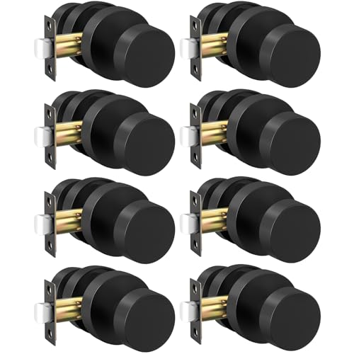 Image of Haidms Black Door Knobs Passage, Heavy Duty Zinc-Alloy Closet Door Knobs, Matte Black Interior Door Knob for Hallway & Closet, Round Ball Design(8 Pack)
