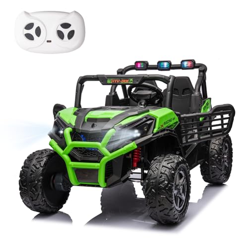 LUIBAS 24V 4X4 2-Seater Ride On UTV with Remote Control, Off-Road Ride on Car, 4WD Electric Ride On Toys for Kids Ages 3+, Side by Side Car w/LED Light, Bluetooth for Boys and Girls, Green