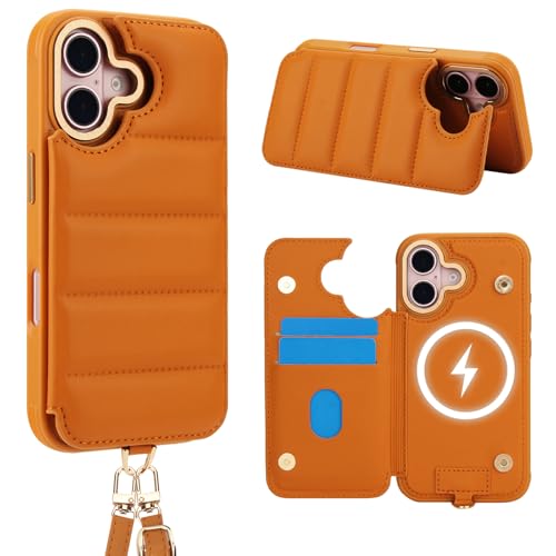 Étui portefeuille à bandoulière pour iPhone 16 avec porte-cartes et béquille antichoc