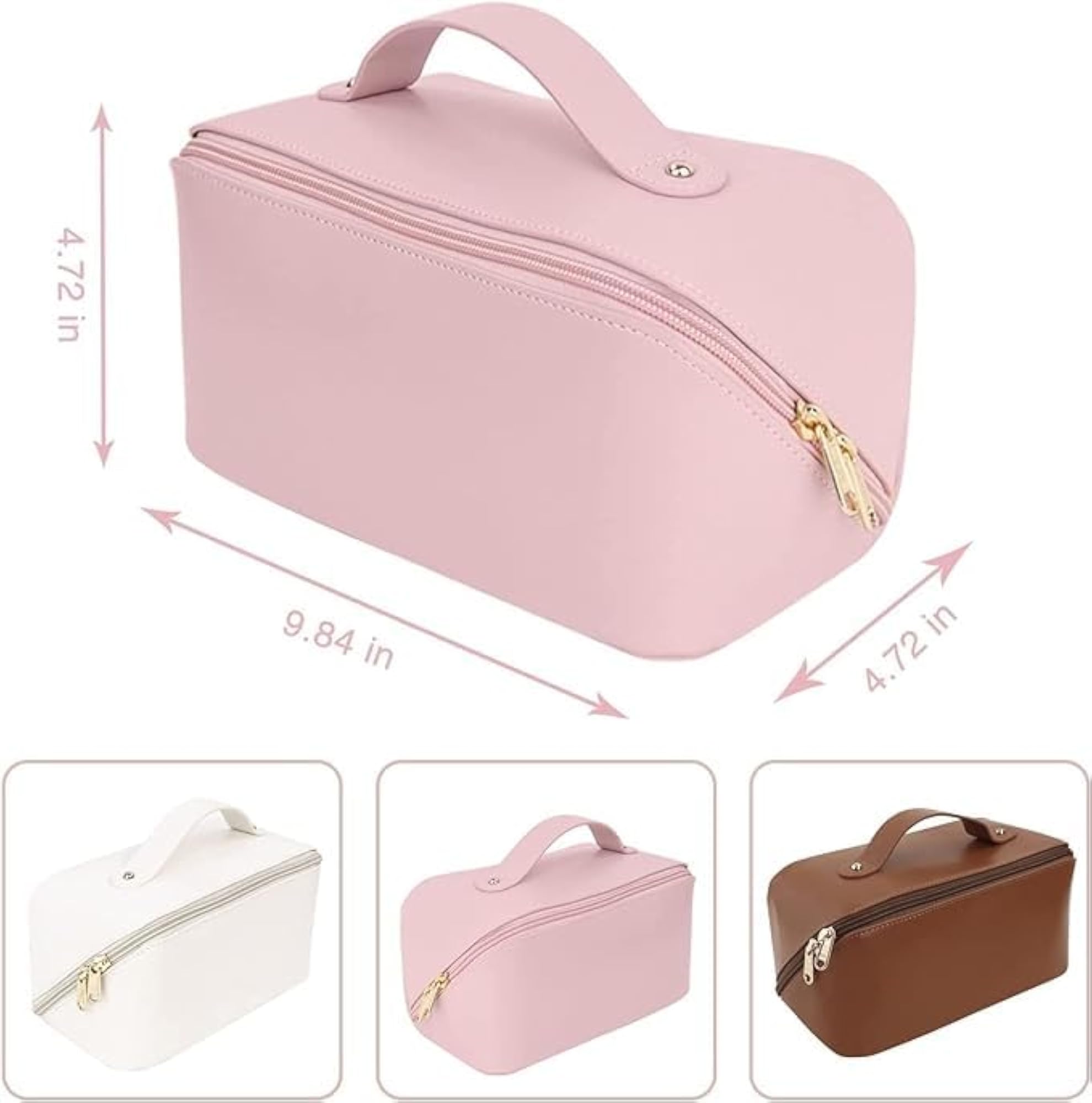 Portable Leather Makeup Bag, Wide Opening Organizer