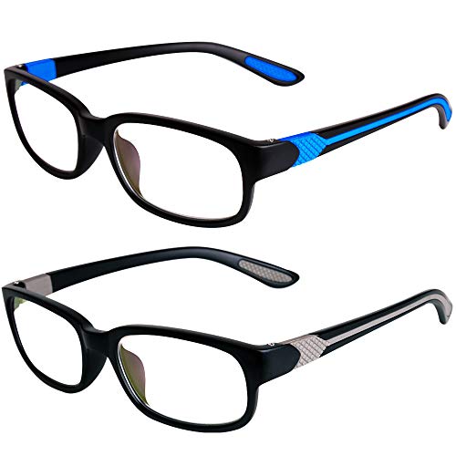 Blue Light Blocking Reading Glasses 2 Pairs Comfort Computer Reader Glasses for Men and Women UV Protection, 2.00