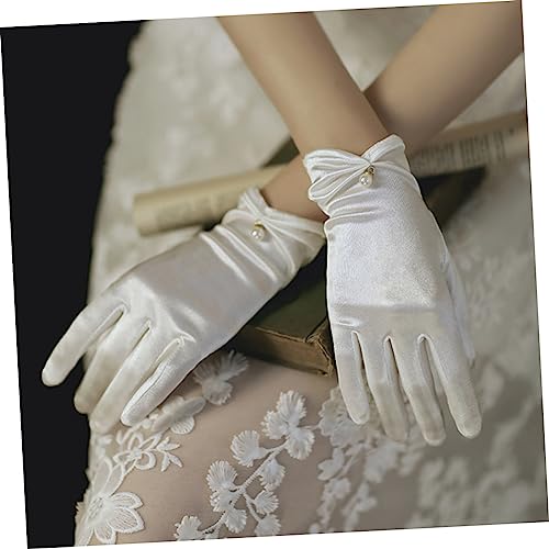 FRCOLOR 1pair Elegant Satin Bridal Gloves for Wedding Party and Prom Comfortable Gloves Bead Accent for Engagements and Special Events4