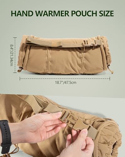 Smasrob Hand Warmer Pouch with Silent Material, Drawstring Tighteners and Adjustable Strap, Hand Muff for Hunting, Golf, Football Winter Outdoor Activities, Khaki - Thumbnail 6