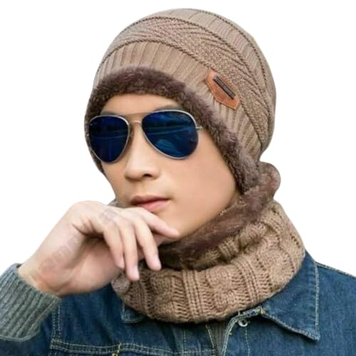 Skullies & Beanies Mens Womens Winter Beanie Hat Scarf Set Warm Knit Hat Thick Fleece Lined Winter Cap & Neck Warmer-image-23