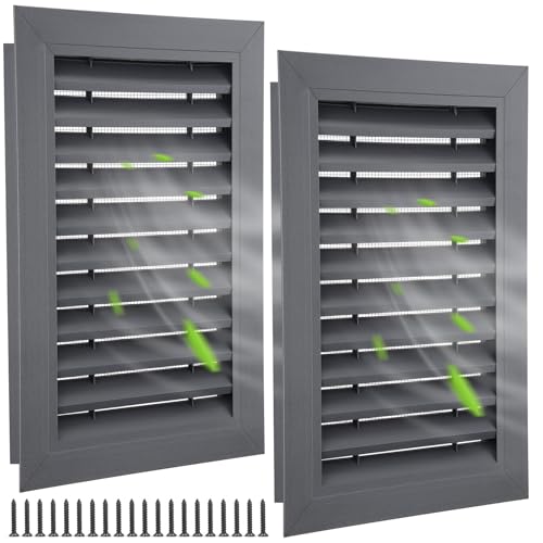 Gisafai 2 Pcs 12" x 18" Gable Vent Aluminum Alloy Wall Vents Shed Attic Window with Screen Return Air Grill with Screws, for Ventilation Exterior Doors Wall House (Gray)