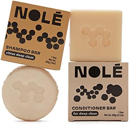 NOLE Solid Shampoo and Conditioner Bar Set - Citrus for Oily Hair, Detangles and Nourishes Oil-Prone Hair, For Dirt and Excess Oil | Sustainable, 100% Plastic Free packaging, Eco-Friendly | 5.12 oz
