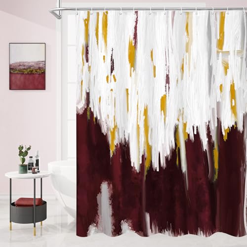 MitoVilla Burgundy Shower Curtain, Graffiti Ombre Fabric Shower Curtains for