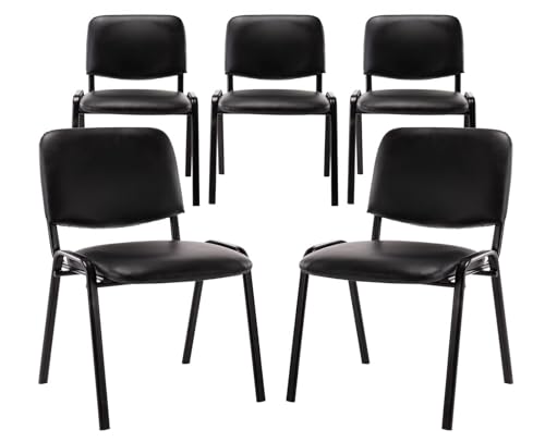 Stackable Conference Room Chairs - Set of 5, Pu Leather Office Guest Chairs for Breakroom/Lobby/Events/Church/School/Hall/Hotel, Black, 5PCS