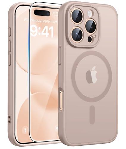 FNTCASE for iPhone 16 Pro Max�P�[�X:[Magsafe�Ή�]�������}�b�g�P�[�X [�t���J�����ی�] [�X�N���[���v���e�N�^�[] �~���^���[�O���[�h�̑ϏՌ��ی�J�o�[-�f�U�[�g�S�[���h