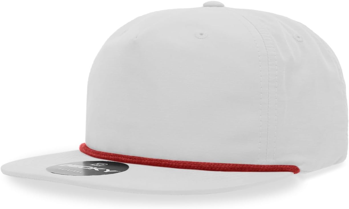 DECKYStandard 5 Panel High Profile Relaxed Cotton Blend Rope Hat, White/Red