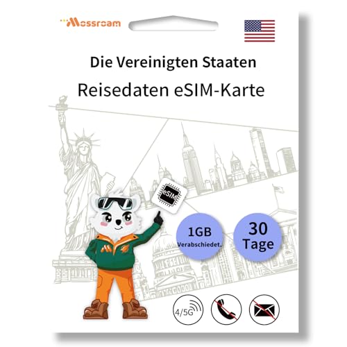 USA-Daten-eSIM-Karte: Täglich 1 GB Highspeed-Daten, 30-Tage-Prepaid-Tarif, Hotspot-Unterstützung, QR-Code, kein Vertrag, Keine SIM-Karte, Keine Sprachanrufe, Keine SMS