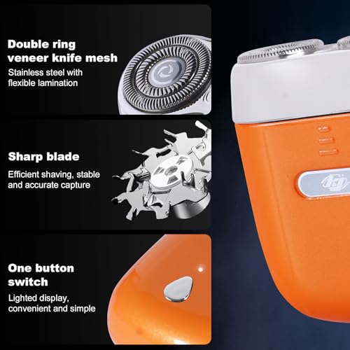 Image of Mini Electric Shaver - USB C Fast Charge Portable Small Shavers for Men | Women - Dual Head Pocket Shaver Washable Travel Electric Razor Powerful Wet & Dry Mini Razor - Easy One Button Use (Orange)