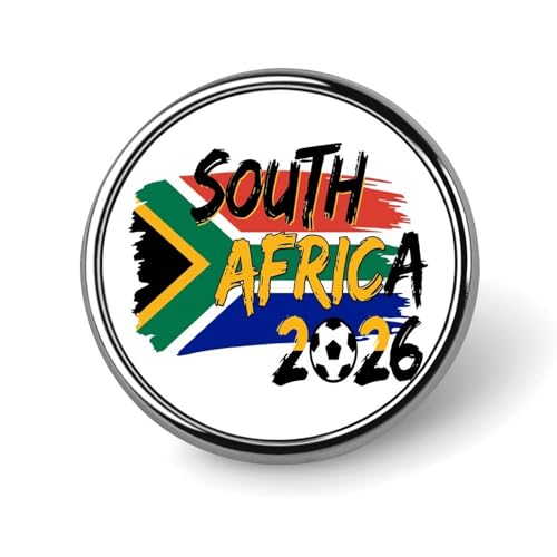 South Africa 2026 World Soccer Football Pins, Round Metal Lapel Pin 1 Inch, Novelty Badge for Bags Hats Tie Shirts Jackets