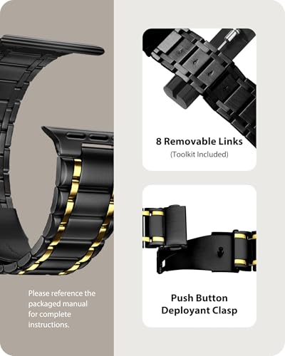 Image of Fullmosa Metal Bands with Case [Watch NOT Included] Compatible Apple Watch Strap 45mm 44mm 42mm, Steel Apple Watch Band for iWatch SE3 SE2 SE Series 9 8 7 6 5 4 3 2 1,42mm 44mm 45mm,Black and Gold