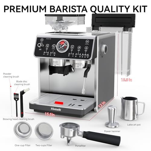 TINTALK TEM650 Espresso Machine,Coffee Maker 20 Bar High Press Extraction- with 15 Grind Setting & Dual Heating System, 2.7L Detachable Wanter Tank, Separate Hot Water Spout- Cup Warmer Function by TINTALK - Image 6